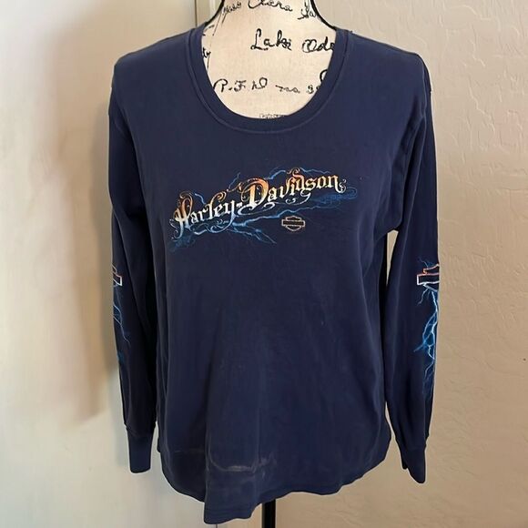 Harley-Davidson Tops - Y2K Harley Davidson Grand Canyon Arizona Blue Graphic Long Sleeve Shirt